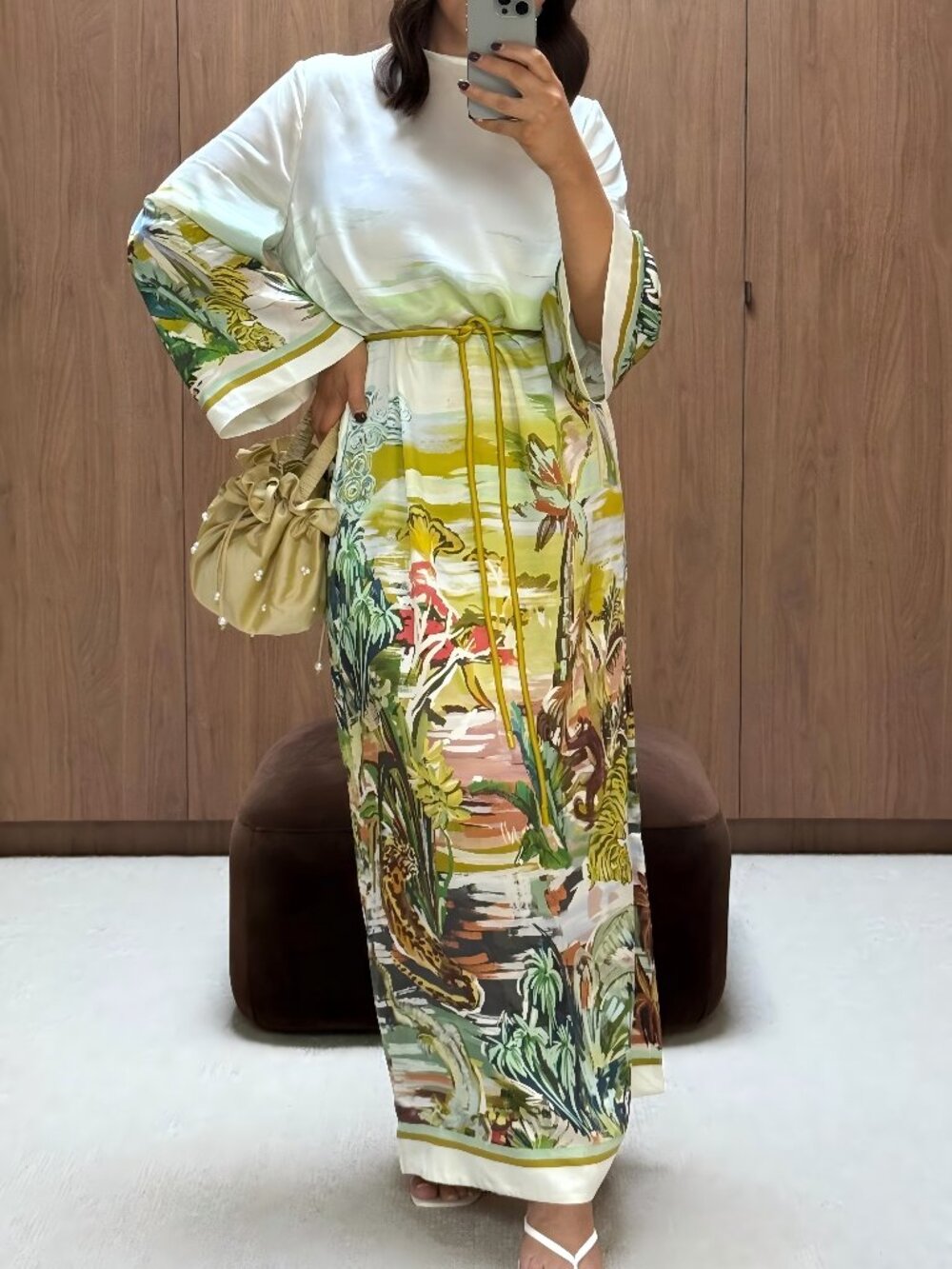 ALEMAIS jungle boogie silk midi dress